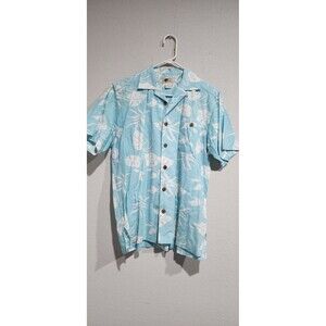 Joe Marlin Hawaiian Button Down Blue & White Short Sleeves Shirt, Size M